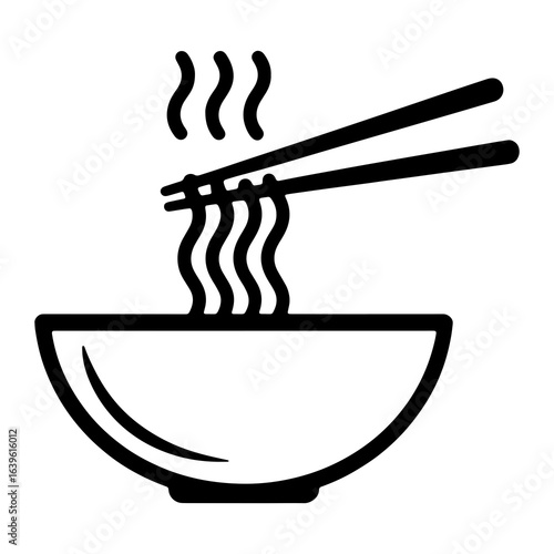 Hot noodles with chopsticks in bowl steam food