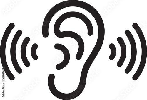 Ear Hearing Sound Wave Icon Vector Illustration Isolated on Transparent Background