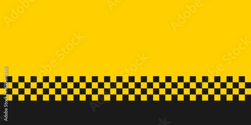 Yellow banner with classic black checkerboard stripe at the bottom, perfect for taxi themes, transport signage, or high-contrast visual designs.