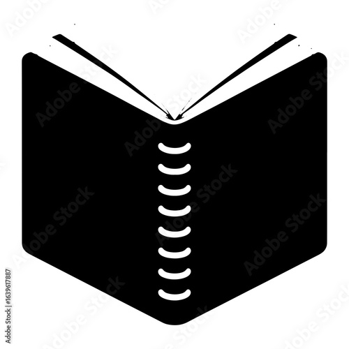 Open black book with white pages and binding open book