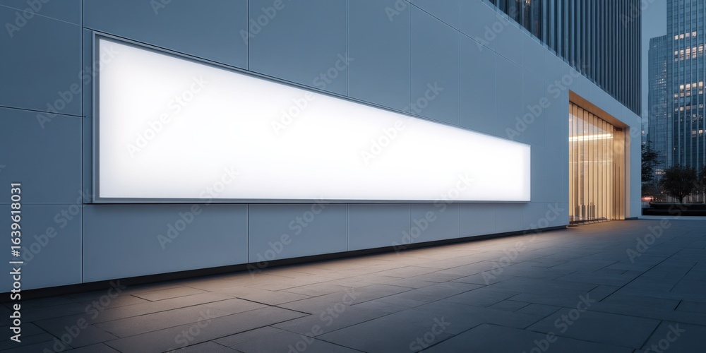 Obraz premium Blank Billboard Mockup on Building Exterior at Dusk for Advertising or Promotional Content