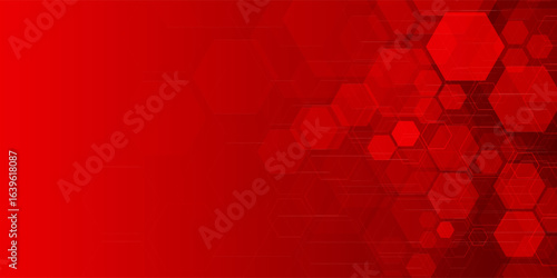 Futuristic red background with layered hexagonal grid pattern on the right, ideal for tech themes, innovation concepts, or digital presentation designs.