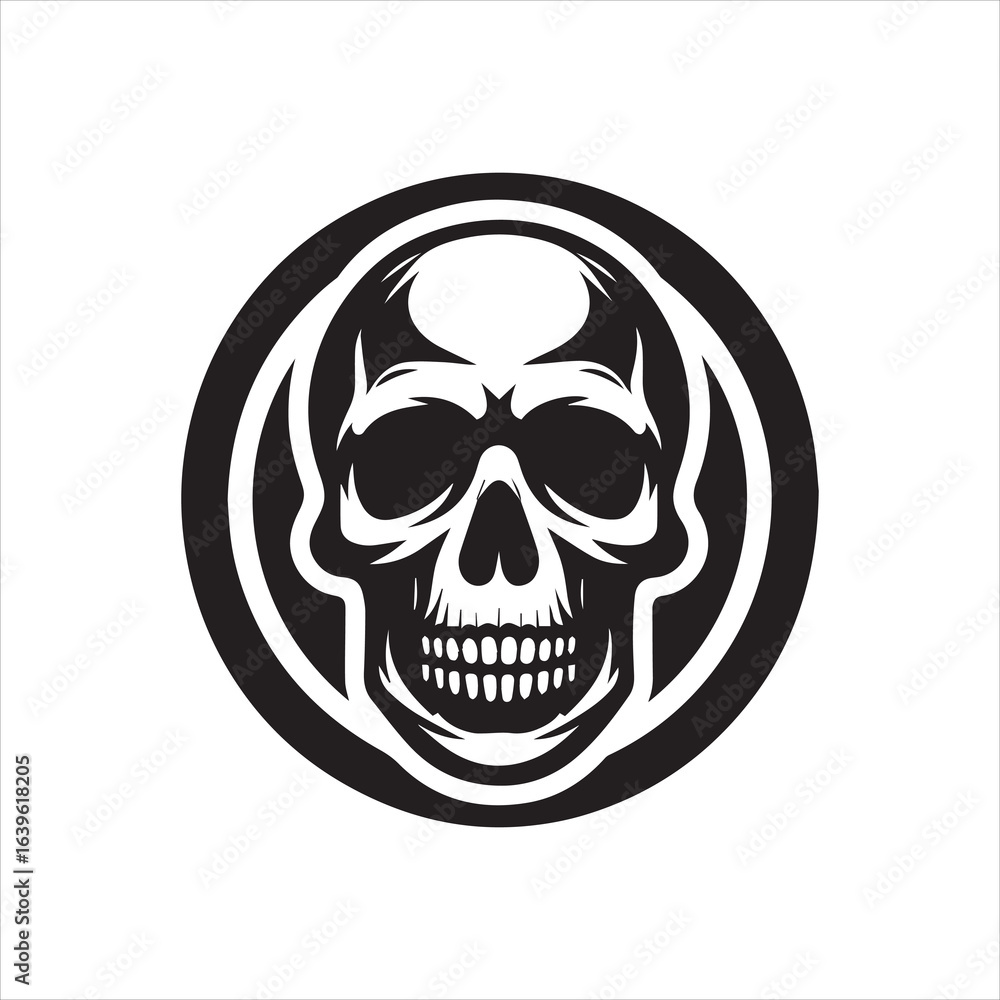 Fototapeta premium Intricate Black and White Skull Design Within a Circular Frame.