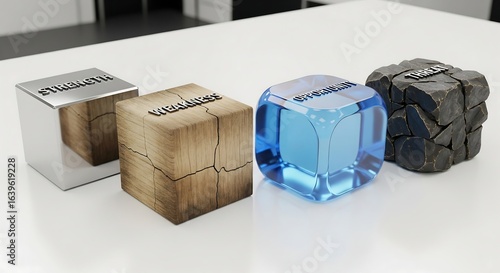 Wallpaper Mural Strategic business concept represented by four cubes symbolizing strengths weaknesses opportunities and threats Torontodigital.ca