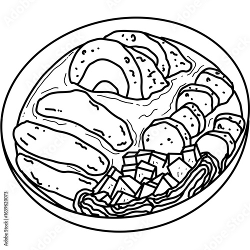 Simple graphic icon of a meal in a bowl with a fork, representing healthy eating, diet, and nutrition concepts. A minimalist illustration for food-related designs.