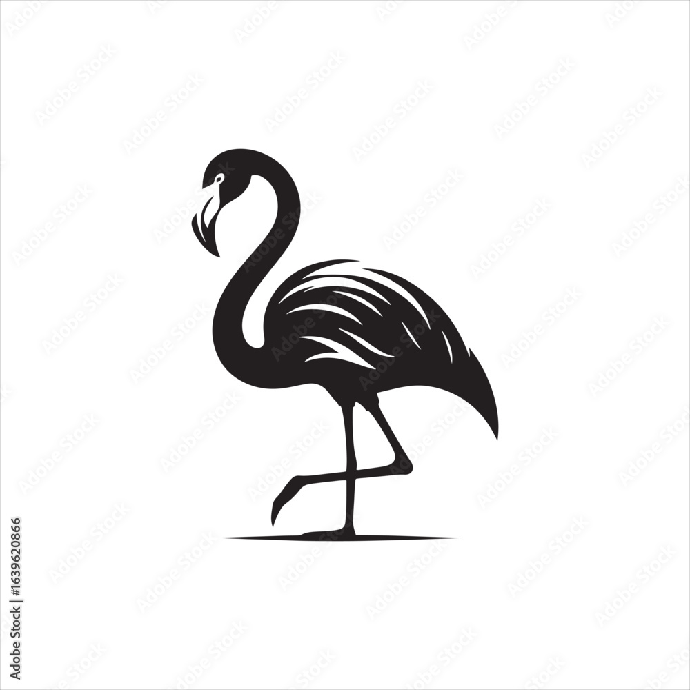 Fototapeta premium Graceful Flamingo Silhouette Vector Art – Elegant Wading Bird with Long Neck and Legs, Minimal Black Outline Perfect for Tropical Wildlife Themes, Nature Logos, and Decorative Prints 