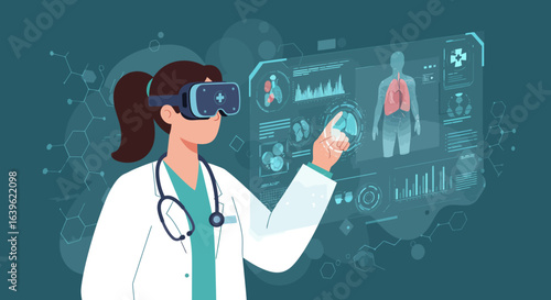 Doctor using VR to examine lungs and medical data