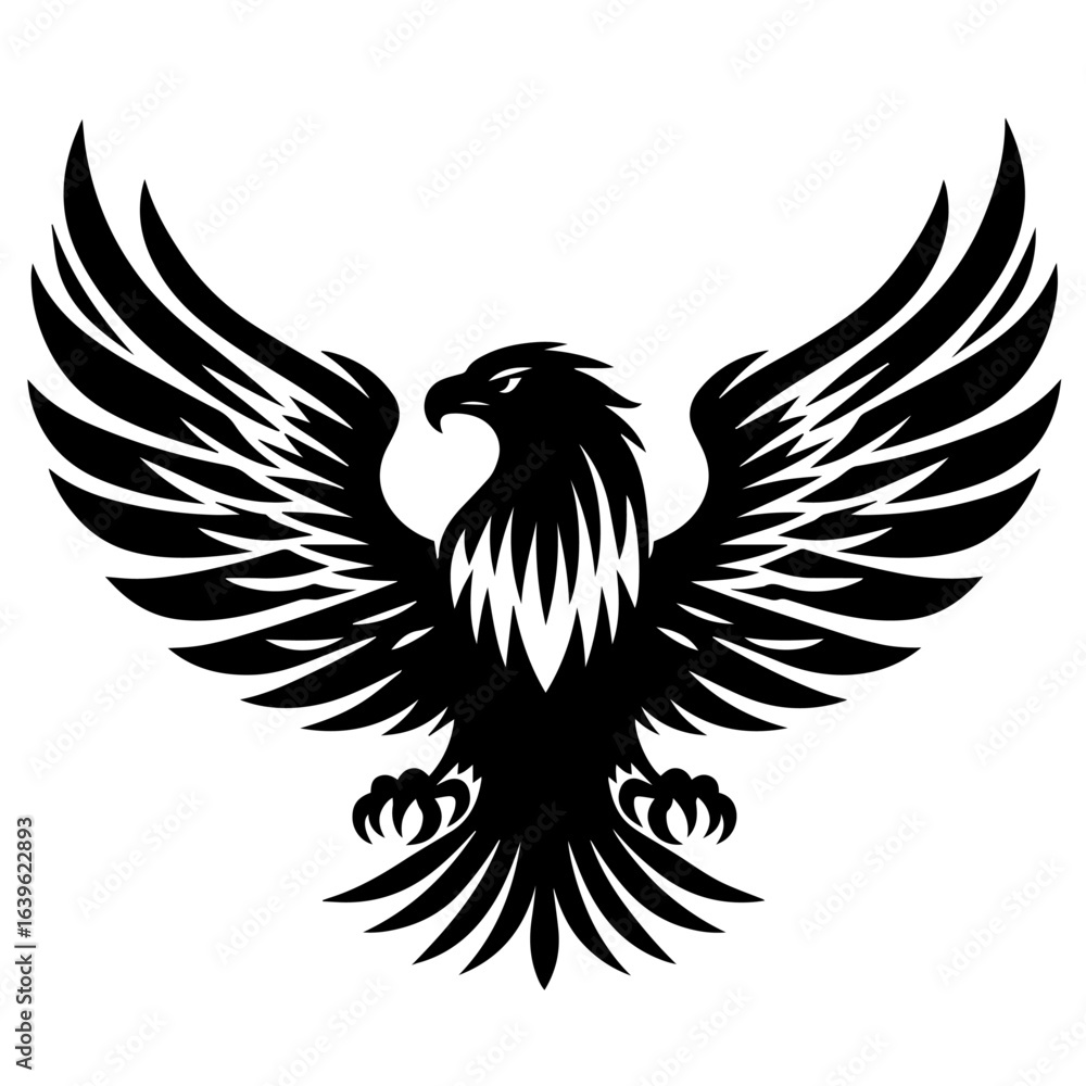 Obraz premium Black and white silhouette vector of on eagle white background 