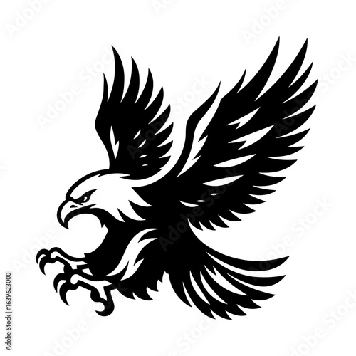 Black and white silhouette vector of on eagle white background  