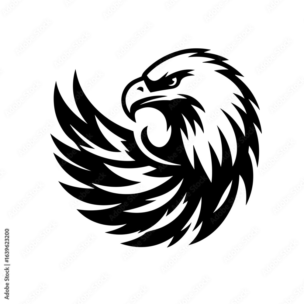 Fototapeta premium Black and white silhouette vector of on eagle white background 