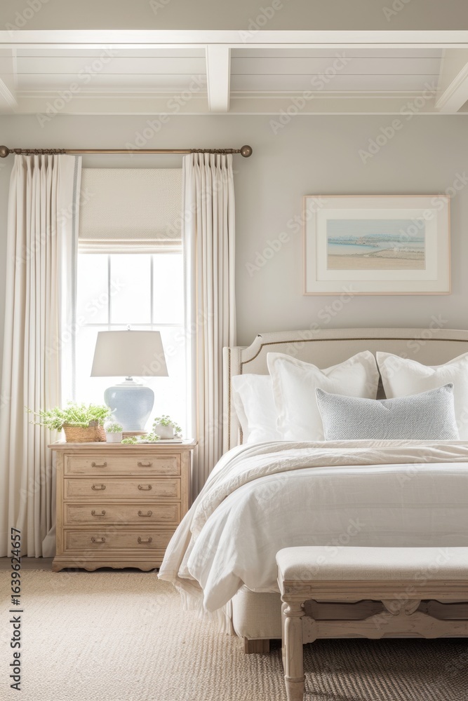 Fototapeta premium Winds Breath Bedroom White Walls Minimalist Serene Interior