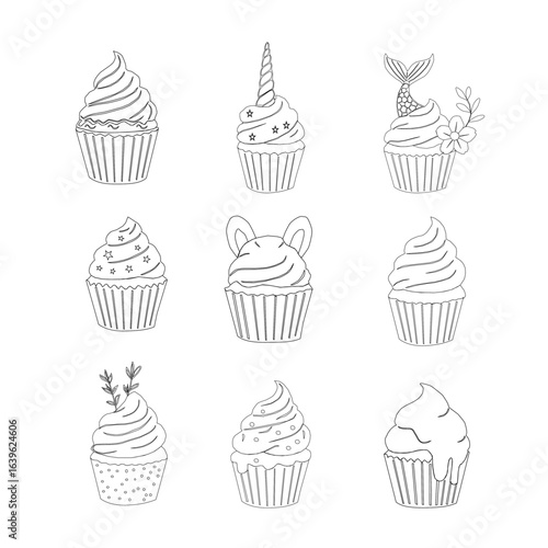 seamless pattern with cupcakes. Cupcake seamless pattern. Set Of cupcake. Cute Cupcakes Seamless Pattern. Vector illustration of cupcakes. Set of cakes.