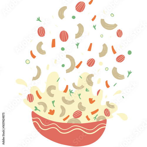 Simple graphic icon of a meal in a bowl with a fork, representing healthy eating, diet, and nutrition concepts. A minimalist illustration for food-related designs.