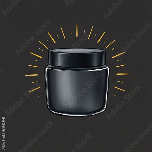 Minimalist illustration of a sleek black jar with a radiant golden glow on a dark background.