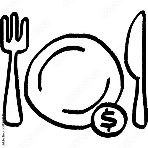 Simple graphic icon of a meal in a bowl with a fork, representing healthy eating, diet, and nutrition concepts. A minimalist illustration for food-related designs.