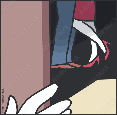 Affair Behind the Door Drama and Infidelity Vector. Ideal for use in relationship drama illustrations, mental health topics, narrative visuals, or storytelling content