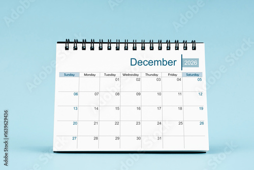 Wallpaper Mural December 2026 Monthly desk calendar for 2026 year on soft blue color background. Torontodigital.ca