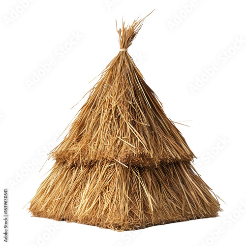 Thatch roof hut natural materials rustic shelter isolated on transparent background cutout