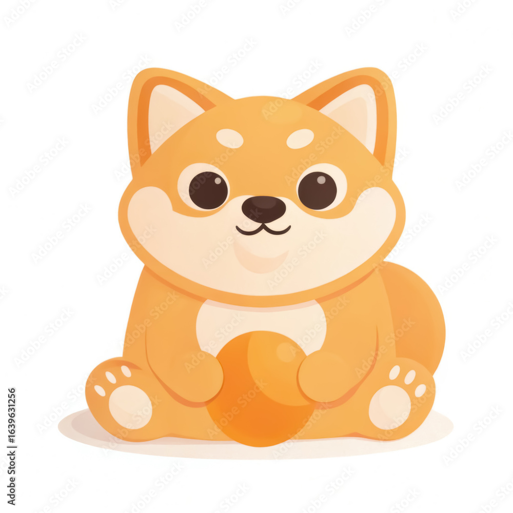Cute cartoon dog character sitting with a ball, featuring a friendly expression and bright colors. Cute cartoon dog character sitting with a ball, featuring a friendly expression and bright colors.