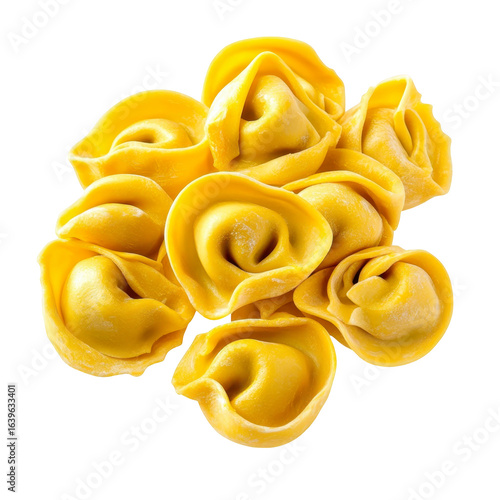 Delicious golden tortellini pasta Italian food cuisine isolated on transparent background cutout