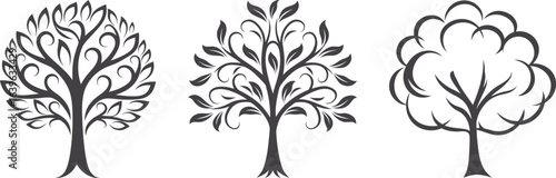 Tree vector icon illustration, simple black and white line art, minimalist nature symbol, clean design for environment, outdoors, and ecological projects