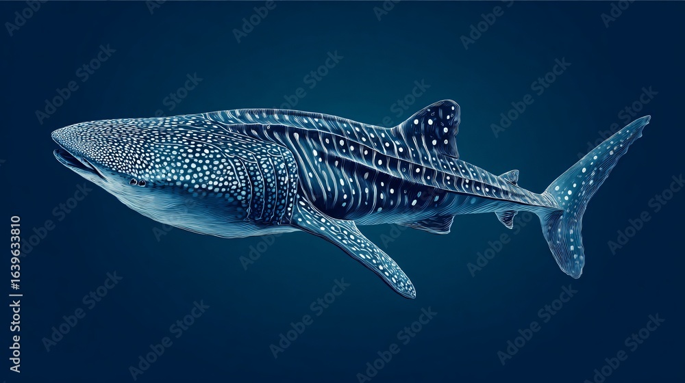 Obraz premium Majestic Whale Shark Swimming on Isolated Background
