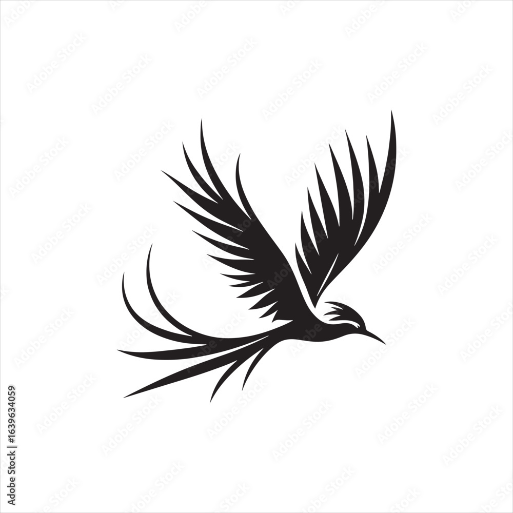 Obraz premium Majestic Greater Bird-of-Paradise Silhouette Vector Art – Exotic Tropical Bird with Flowing Tail Plumes, Minimal Black Outline Perfect for Wildlife Themes, Nature Logos, and Decorative Ornamental Prin