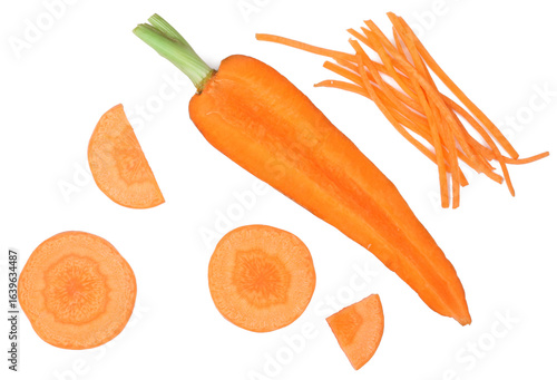 Carrot slices isolated on white background, top view