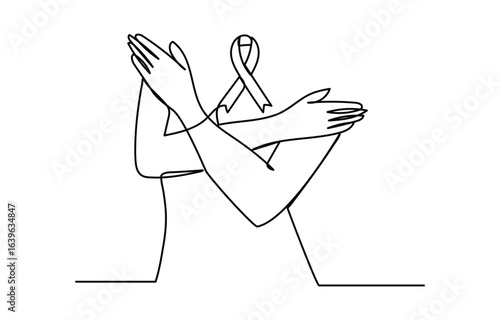 Breast Cancer Awareness  Breast Cancer Day  Outubro Rosa line art, Continuous one line drawing of a breast cancer and pink ribbon.