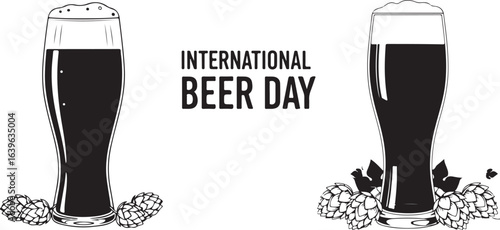 International Beer Day: Black and White Beer Glass Illustration