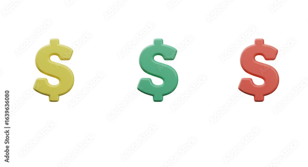 Dollar Sign Trio: A vibrant array of dollar signs in gold, green, and red. Symbolizing financial diversity and market dynamics. Dollar Sign Trio: A vibrant array of dollar signs in gold, green, and red. Symbolizing financial diversity and market dynamics.