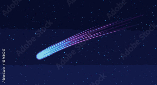 Celestial event meteor shower in the night sky digital art cosmic environment vibrant viewpoint. Vector illustration