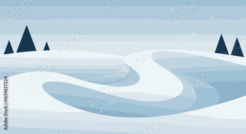 Winter landscape serenity snowy terrain digital art calm environment aerial view nature concept. Vector illustration