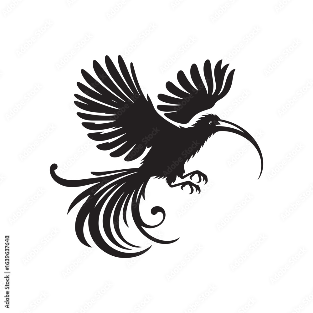 Obraz premium Exotic Hoatzin Silhouette Vector Art – Unique Tropical Bird with Distinctive Crest and Long Tail, Minimal Black Outline Perfect for Rainforest Wildlife Themes, Nature Logos, and Decorative Prints 