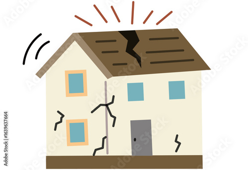 House with cracked roof and walls illustration for disaster, earthquake, and repair themes
