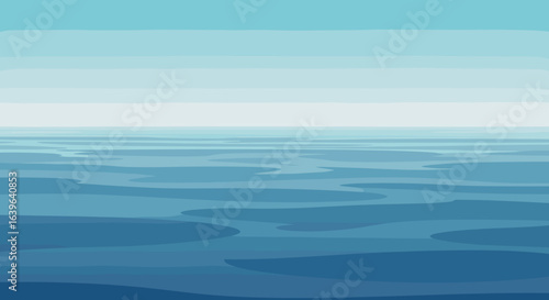 Calm waves lapping the shoreline tranquil ocean digital art serene environment wide-angle view nature's beauty. Vector illustration