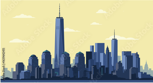 Skyline view of architectural marvels in new york city digital illustration urban landscape daytime modern aesthetics. Vector illustration