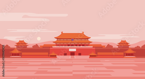 Exploring the majestic forbidden city beijing digital artwork cultural heritage panoramic view historical significance. Vector illustration