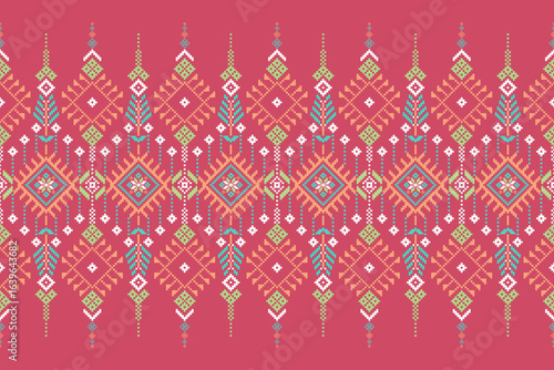 Cross stitch pattern concept showcasing traditional ethnic geometric pattern, Design for textile, background,carpet,wallpaper,clothing,wrapping,Batik,fabric,Vector illustration	
