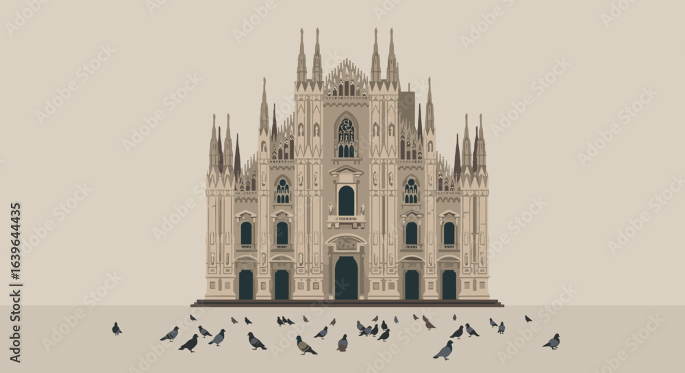 Fototapeta premium Exploring the architectural beauty of milan cathedral italy digital artwork historical landscape front view cultural significance. Vector illustration