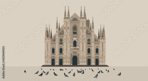 Exploring the architectural beauty of milan cathedral italy digital artwork historical landscape front view cultural significance. Vector illustration
