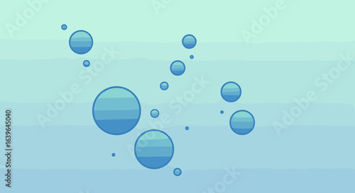 Bubbles rising in clear water underwater scene graphic illustration calm environment aerial view concept of purity. Vector illustration