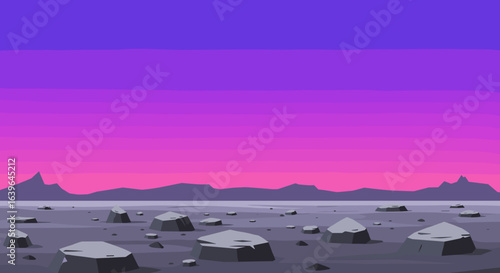 Exploring the surreal landscape of a vibrant twilight desert digital art vast open space imaginative perspective. Vector illustration