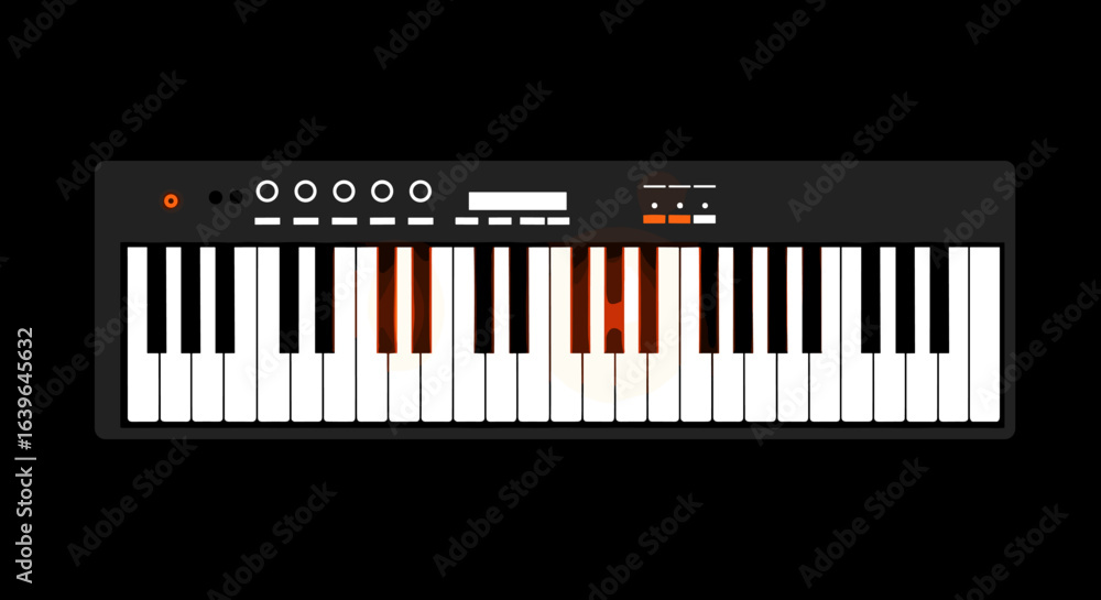 Fototapeta premium Creating melodic beats on a midi keyboard home studio digital music content modern environment creative viewpoint. Vector illustration