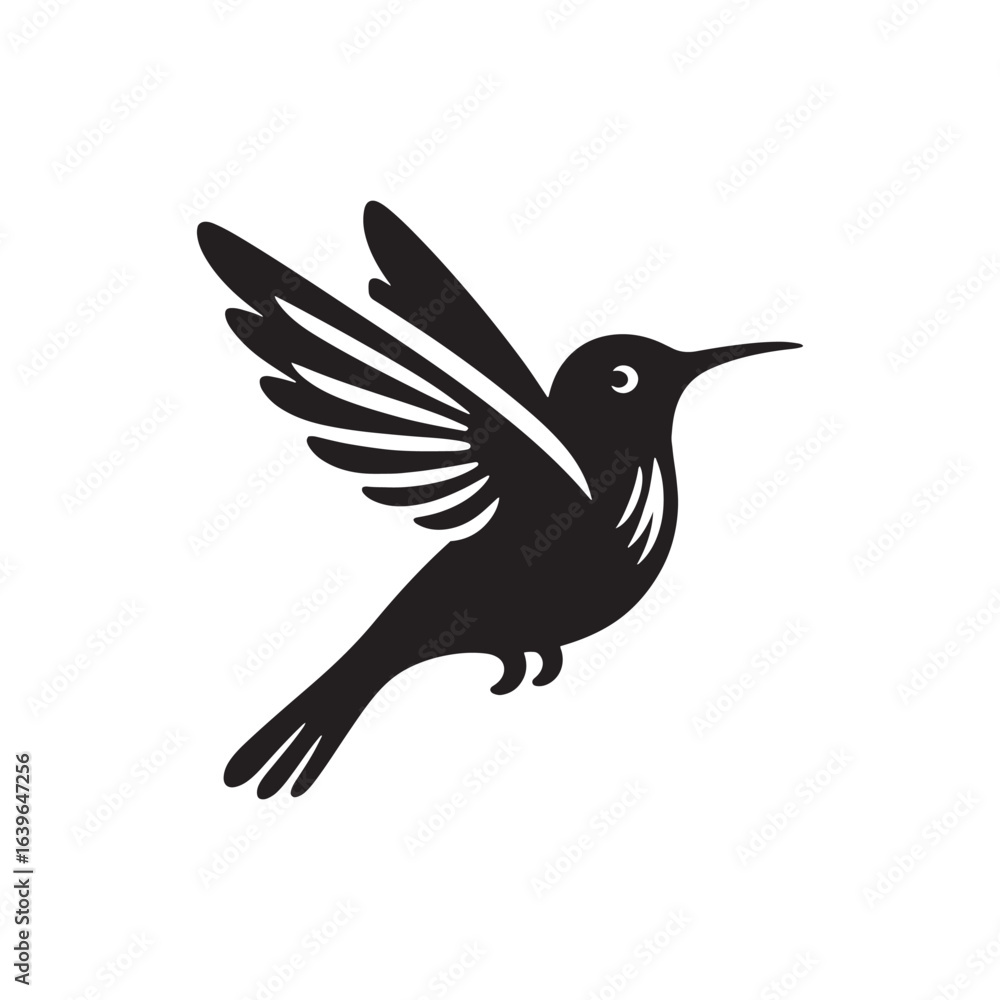 Fototapeta premium Graceful Hummingbird Silhouette Vector Art – Tiny Nectar-Feeding Bird with Rapid Wings, Minimal Black Outline Perfect for Floral Wildlife Themes, Nature Logos, Garden Decor, and Elegant Prints 
