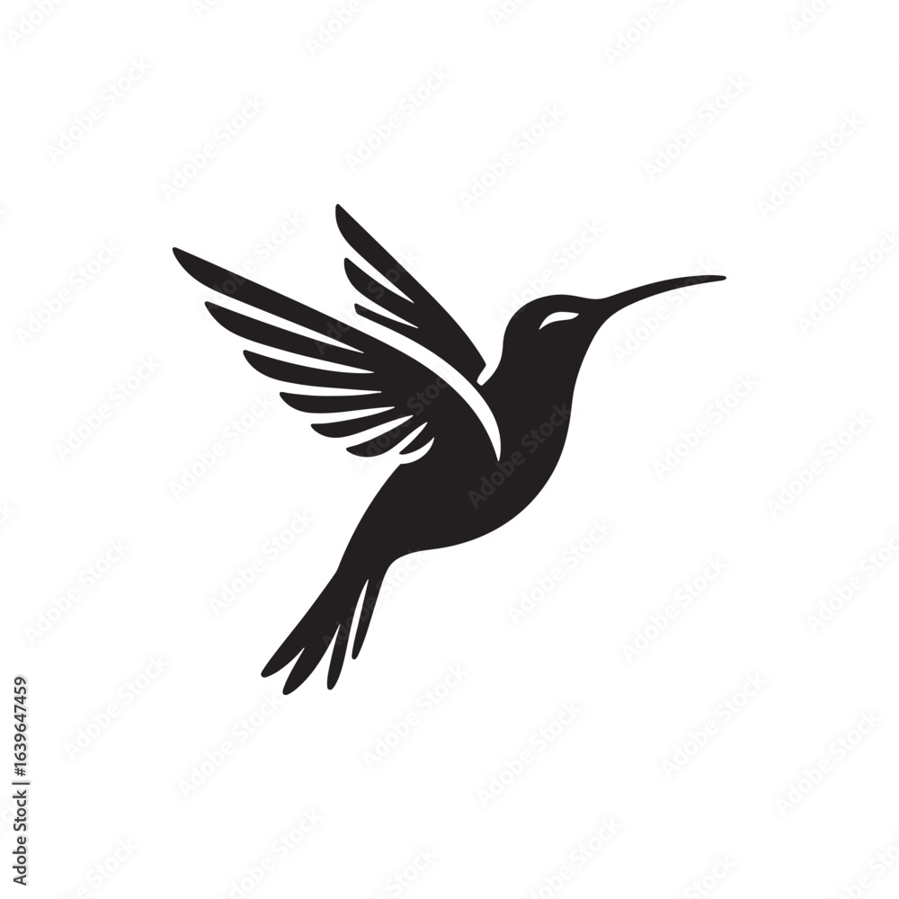 Obraz premium Graceful Hummingbird Silhouette Vector Art – Tiny Nectar-Feeding Bird with Rapid Wings, Minimal Black Outline Perfect for Floral Wildlife Themes, Nature Logos, Garden Decor, and Elegant Prints 
