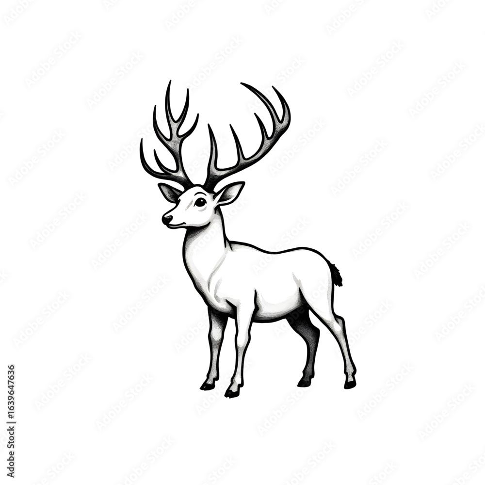 Fototapeta premium Majestic Stag: The illustration showcases a majestic stag with impressive antlers, presented in a clean, minimalist style. A symbol of strength and nature's beauty, perfect for design projects.