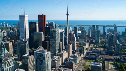 Skyscraper City Modern Urban Cityscape with High-Rise Buildings and Blue Sky — 4K HD Video Footage Download, Cinematic Ultra Detailed Aerial View