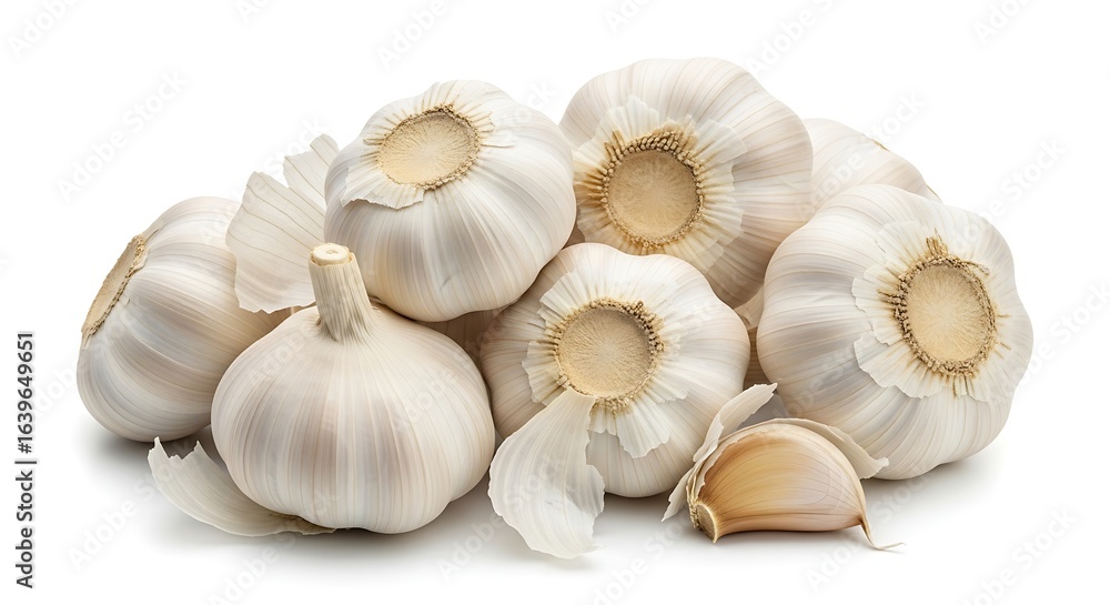 Fototapeta premium Fresh Garlic Bulbs Isolated on Pure White Background
