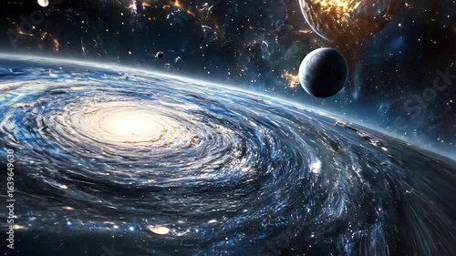 Cosmic spiral galaxy with planets